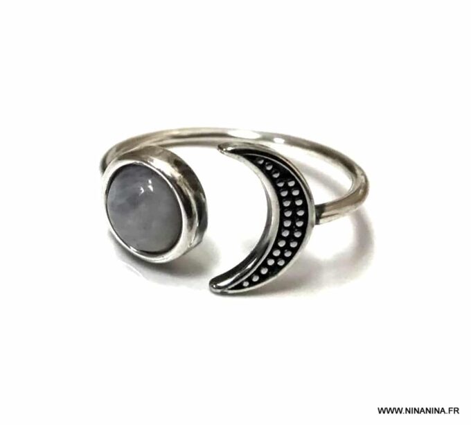 N6847i bague croissant de lune pierre de lune - Bijoux Bagues en ligne Ninanina