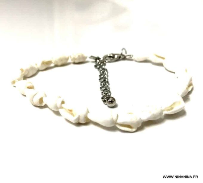 N6849A Chevillere avec coquillage blanc femme acier argent - Bijoux Bracelets en ligne Ninanina