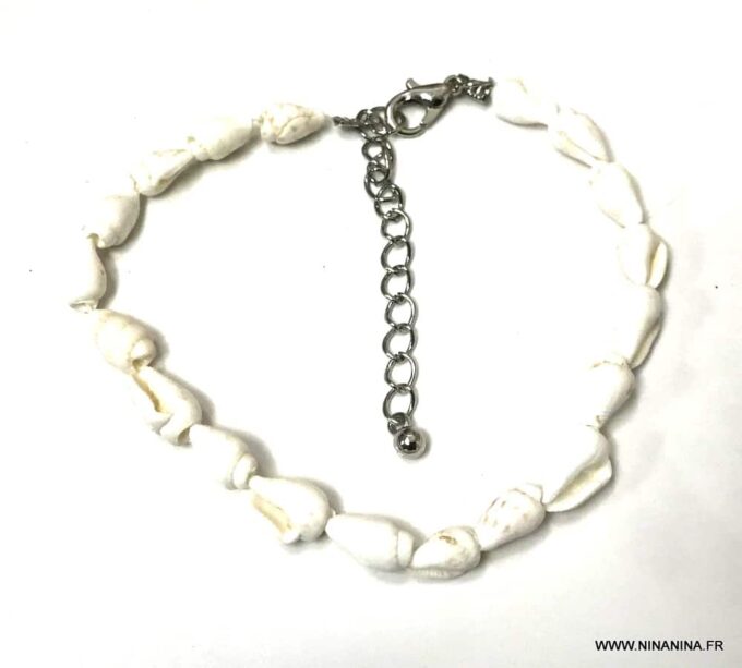 N6849D Chevillere avec coquillage blanc femme acier argent - Bijoux Bracelets en ligne Ninanina