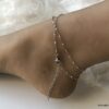 N6854j Chaine de cheville double rang Acier argent perles blanches - Bijoux Bracelets en ligne Ninanina