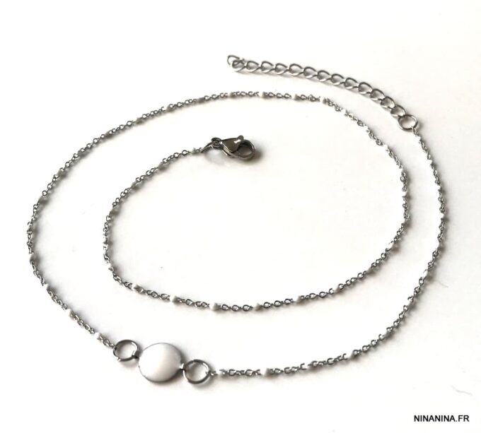 N6854k Chaine de cheville double rang Acier argent perles blanches - Bijoux Bracelets en ligne Ninanina