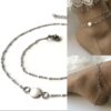 N6854n Chaine de cheville double rang Acier argent perles blanches - Bijoux Bracelets en ligne Ninanina
