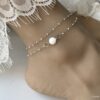 N6854p Chaine de cheville double rang Acier argent perles blanches - Bijoux Bracelets en ligne Ninanina