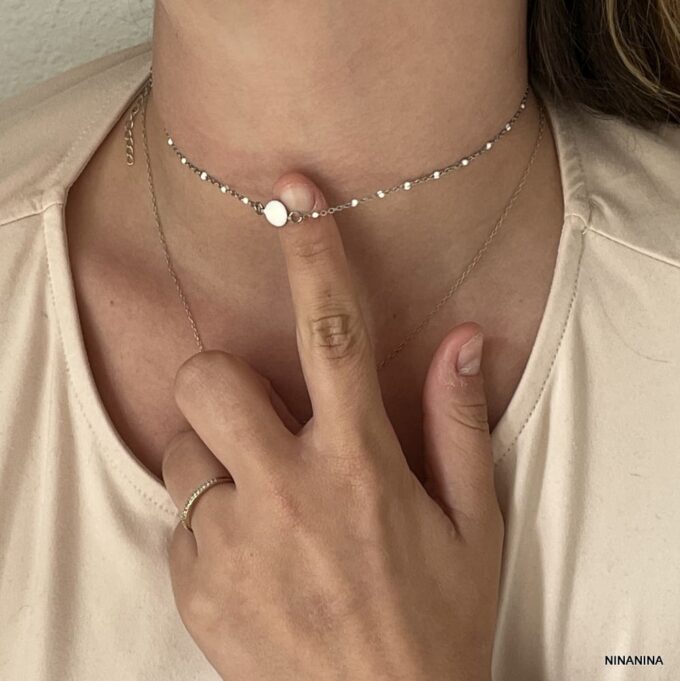 N6855B Collier Ras de cou perles blanches acier inoxydable argent femme - Bijoux Colliers Femmes en ligne Ninanina