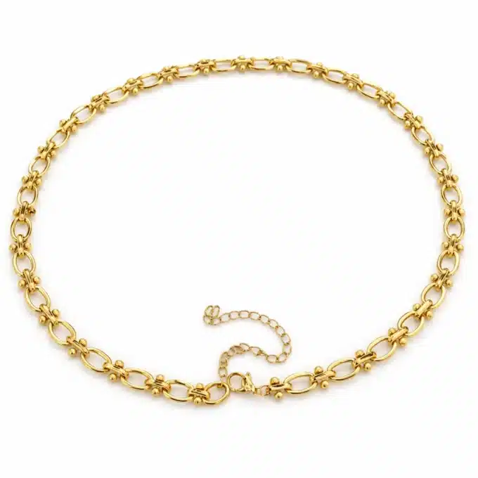 N8612d Collier Or Femme Artisanal - Ras de cou grosse maille Acier Doré - Bijoux Colliers femmes en ligne Ninanina