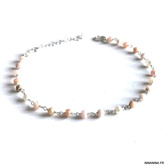 N6879i Chaine de cheville argent rose opale naturelle femme - Bijoux Chaines en ligne Ninanina
