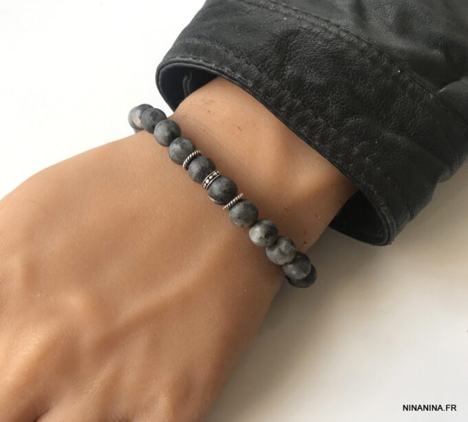 N6851 Bracelet Labradorite homme ou femme pierre grise mat - Bijoux Bracelets hommes en ligne Ninanina