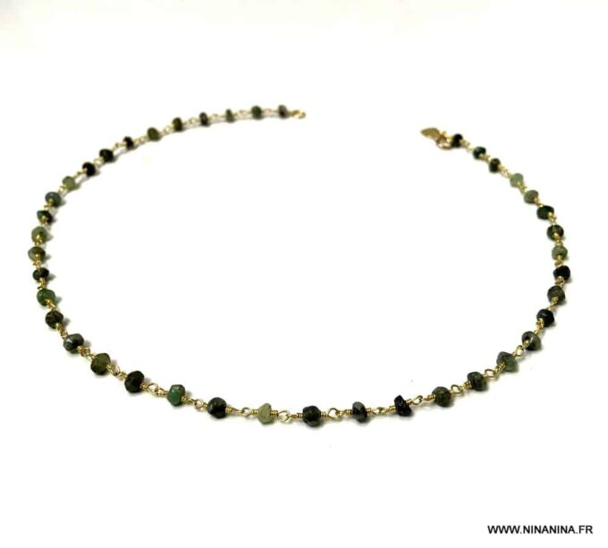 N6858 Collier ras de cou emeraude pierre de naissance mai femme - Bijoux Colliers en ligne Ninanina