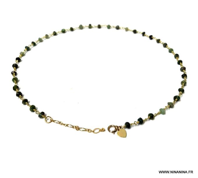 N6858b Collier ras de cou emeraude pierre de naissance mai femme - Bijoux Colliers en ligne Ninanina