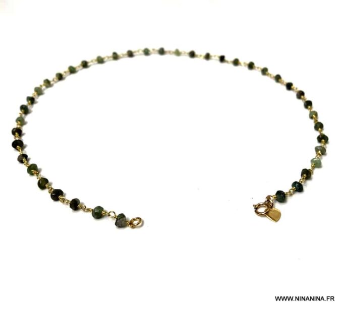 N6858d Collier ras de cou emeraude pierre de naissance mai femme - Bijoux Colliers en ligne Ninanina