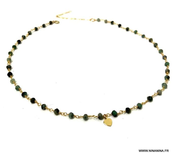 N6858e Collier ras de cou emeraude femme pierre de naissance mai - Bijoux Colliers en ligne Ninanina