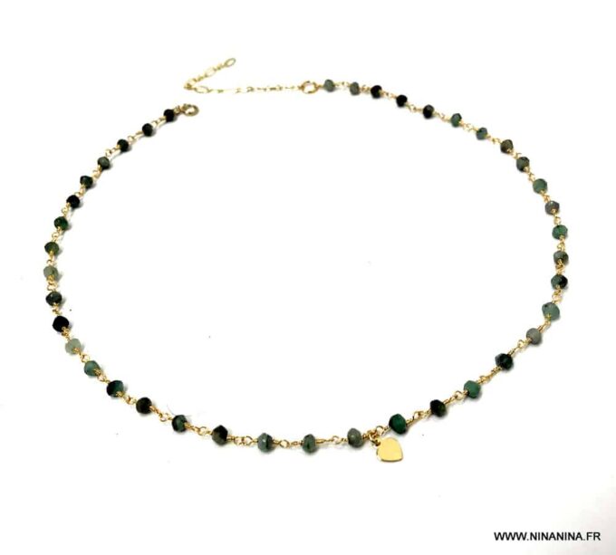 N6858g Collier ras de cou emeraude femme pierre de naissance mai - Bijoux Colliers en ligne Ninanina