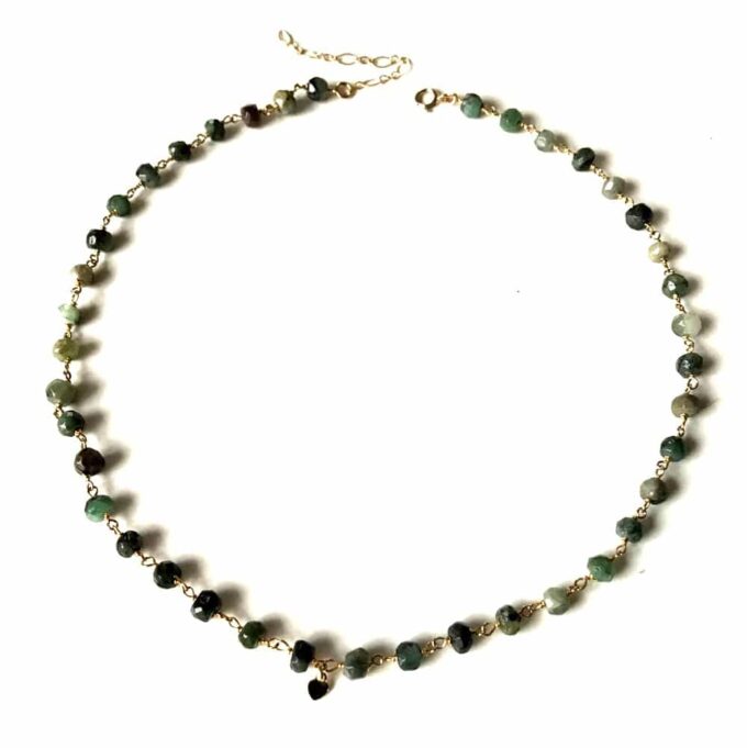 N6858i Collier ras de cou emeraude femme pierre de naissance mai - Bijoux Colliers en ligne Ninanina