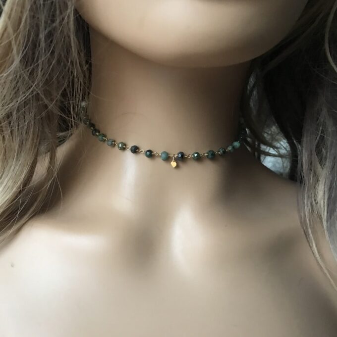 N6858j Collier ras de cou emeraude femme pierre de naissance mai - Bijoux Colliers en ligne Ninanina