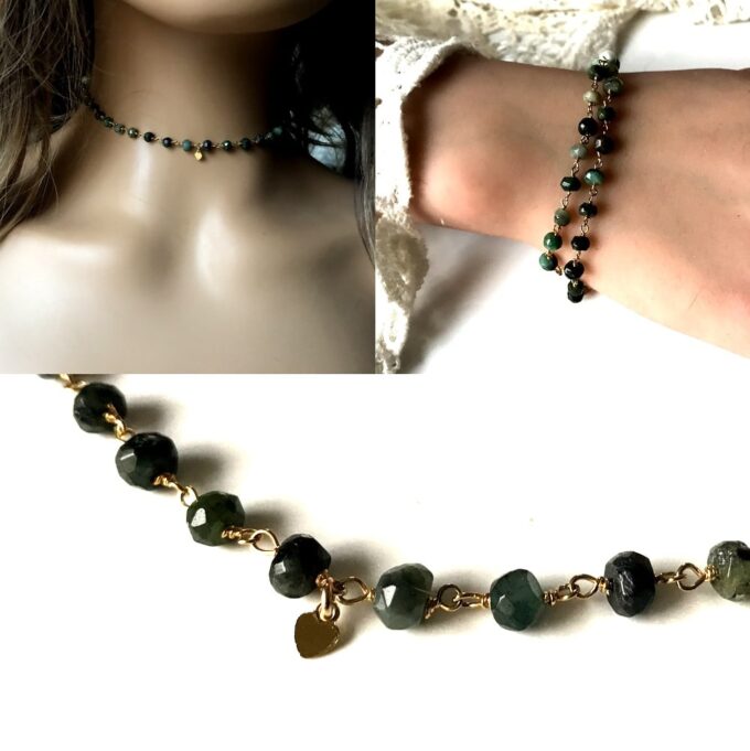 N6858k Collier ras de cou emeraude femme pierre de naissance mai - Bijoux Colliers en ligne Ninanina