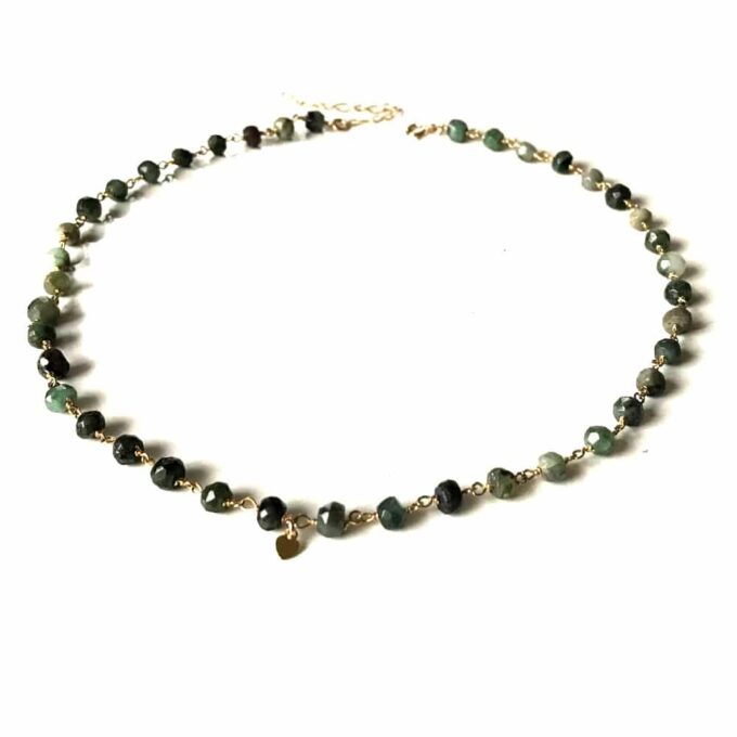 N6858m Collier ras de cou emeraude femme pierre de naissance mai - Bijoux Colliers en ligne Ninanina