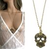 N6867 Collier tete de mort mexicaine acier inoxydable or - Bijoux Colliers en ligne Ninanina