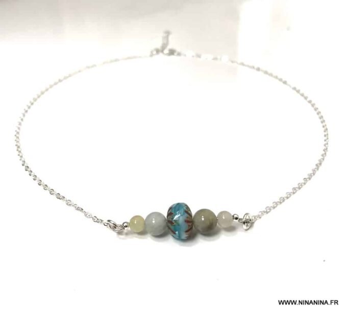 N6872d Collier Aigue marine et cristal de boheme argent 925 pour femme - Bijoux Colliers en ligne Ninanina