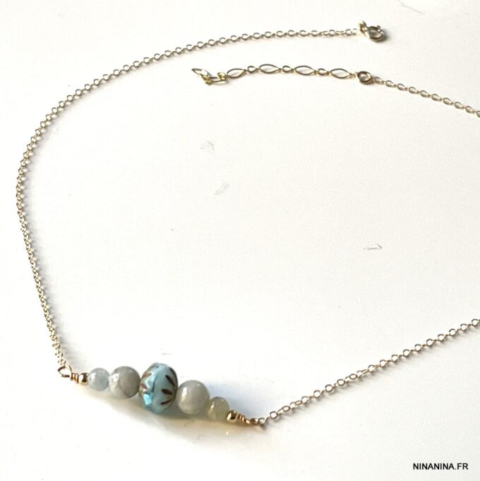 N6872f Collier Aigue marine et cristal de boheme argent 925 pour femme - Bijoux Colliers en ligne Ninanina