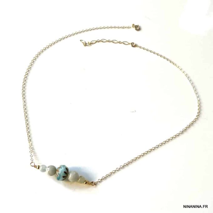 N6872g Collier Aigue marine et cristal de boheme argent 925 pour femme - Bijoux Colliers en ligne Ninanina