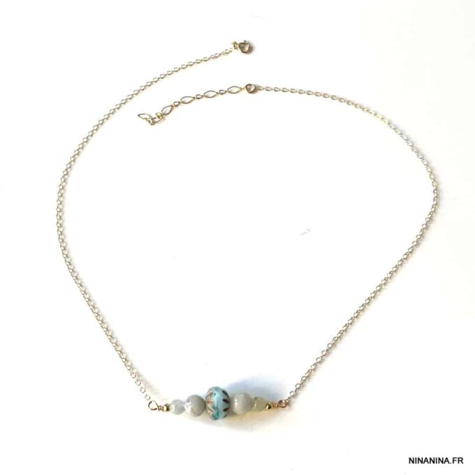 N6872i Collier Aigue marine et cristal de boheme argent 925 pour femme - Bijoux Colliers en ligne Ninanina