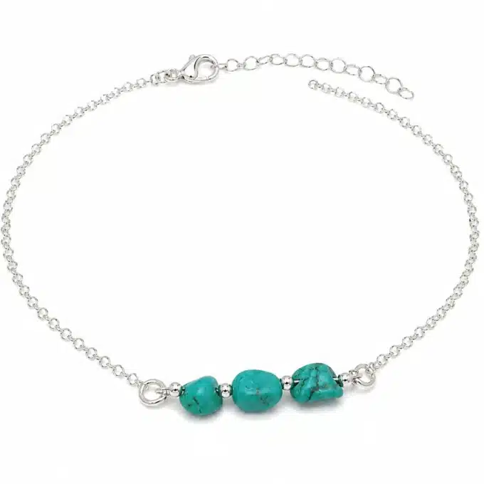 N6884a Chaine cheville argent et turquoise naturelle bleuvert femme - Bijoux de pieds femmes en ligne Ninanina