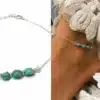 N6884c Chaine cheville argent et turquoise naturelle bleuvert femme - Bijoux de pieds femmes en ligne Ninanina