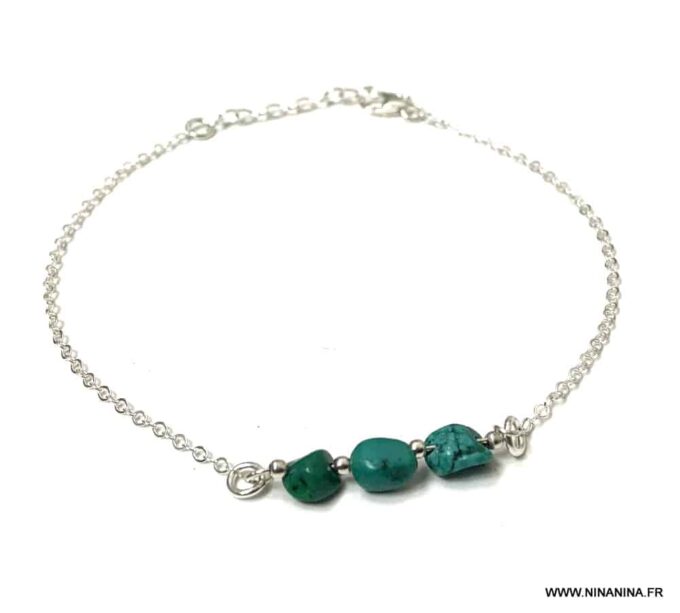 N6884c Chaine cheville argent et turquoise verte naturelle pour femme - Bijoux en ligne Ninanina
