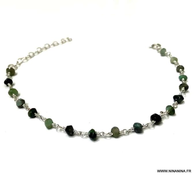 N6898a Bracelet pierre emeraude femme Argent 925 massif - Bijoux Bracelets en ligne Ninanina