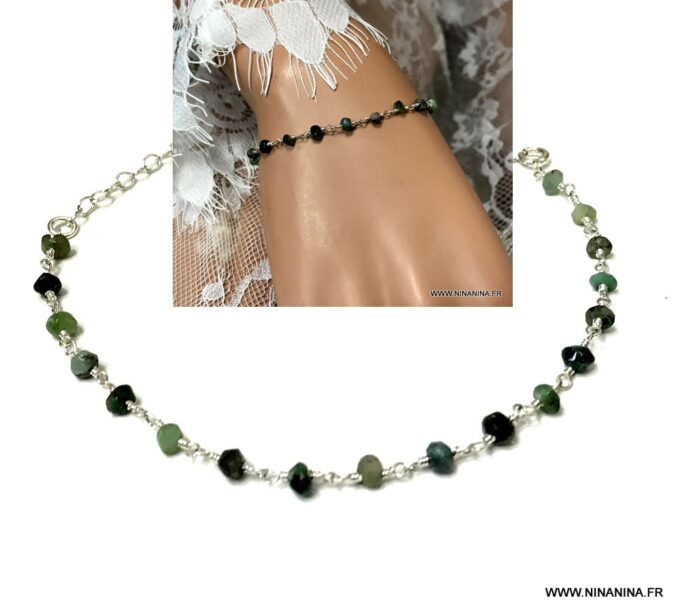 N6898c Bracelet pierre emeraude femme Argent 925 massif - Bijoux Bracelets en ligne Ninanina