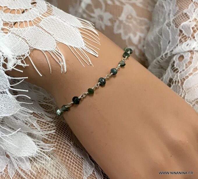 N6898f Bracelet pierre emeraude femme Argent 925 massif - Bijoux Bracelets en ligne Ninanina