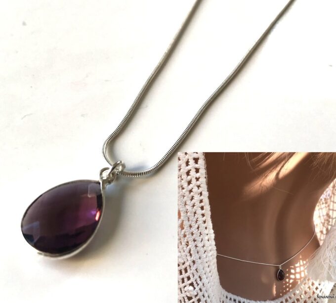 N6905 Bijou de taille Améthyste chaine Argent 925 - Bijoux de corps en ligne Ninanina
