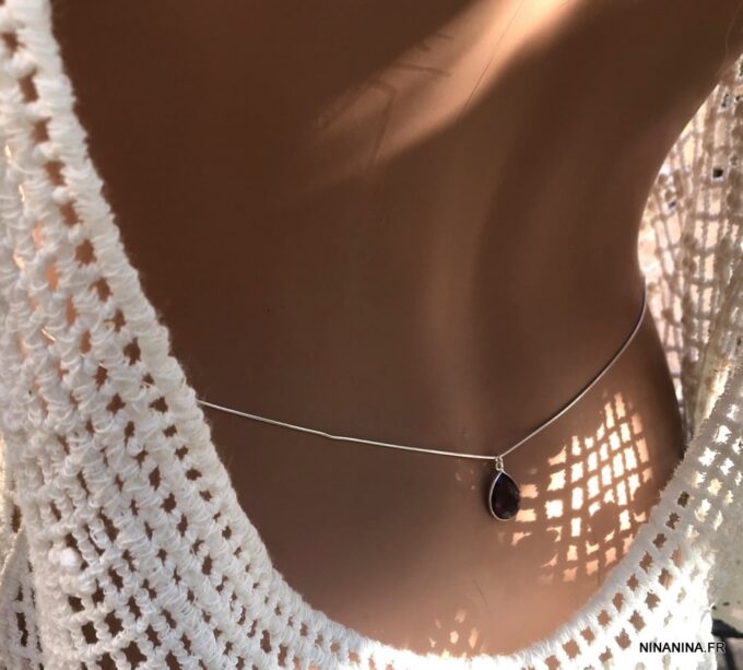 N6905b Bijou de taille Améthyste chaine Argent 925 - Bijoux de corps en ligne Ninanina