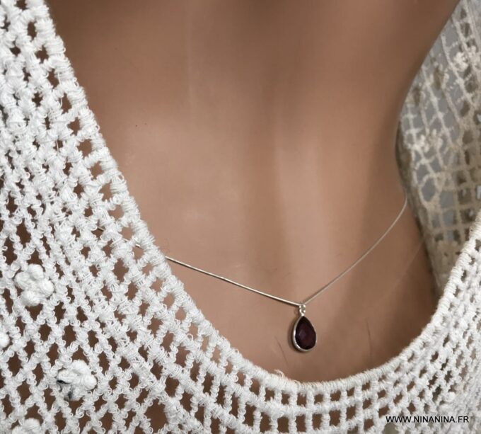 N6905b Bijou de taille Améthyste chaine Argent 925 - Bijoux de corps en ligne Ninanina
