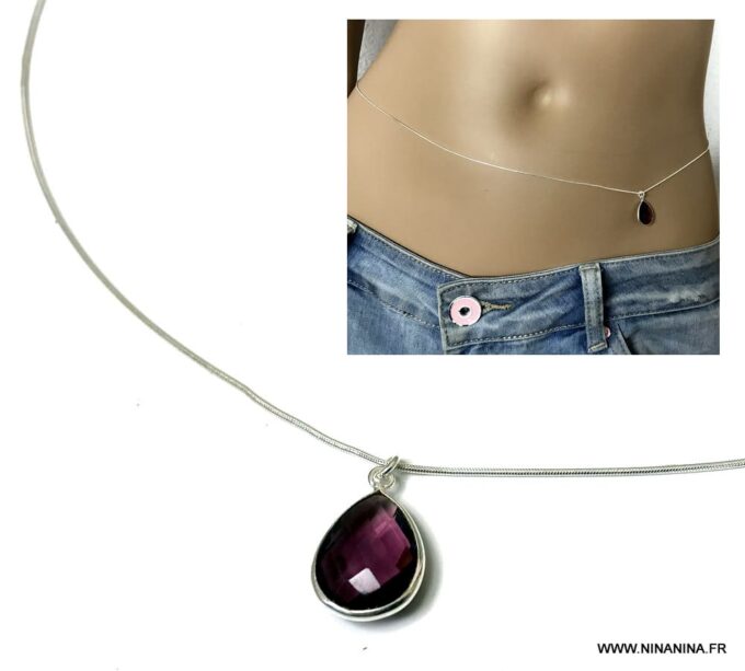N6905d Bijou de taille Améthyste chaine Argent 925 - Bijoux de corps en ligne Ninanina