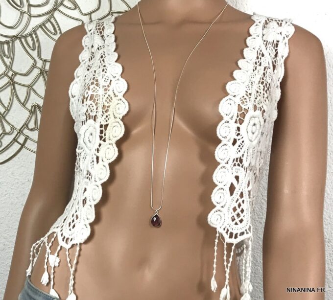 N6906c Sautoir amethyste argent femme pendentif goutte violet - Bijoux Colliers en ligne Ninanina