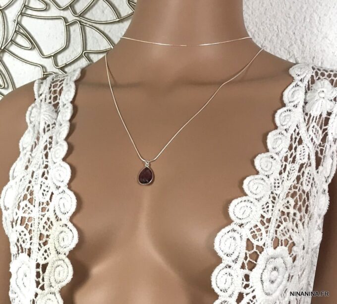 N6906d Sautoir amethyste argent femme pendentif goutte violet - Bijoux Colliers en ligne Ninanina