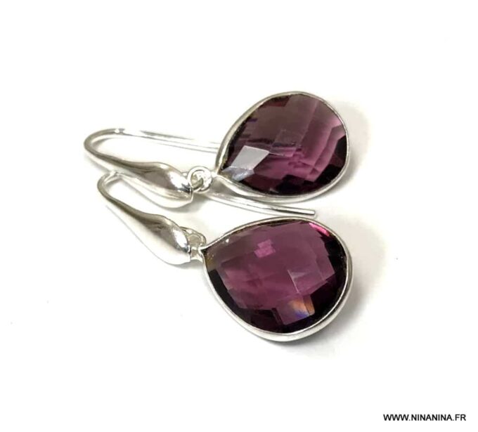 N6907b Boucles d'oreilles Améthyste Argent pierre de naissance février - Bijoux Boucles d oreilles en ligne Ninanina