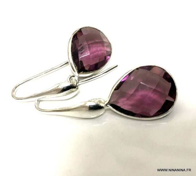 N6907f Boucles d'oreilles Améthyste Argent pierre de naissance février - Bijoux Boucles d oreilles en ligne Ninanina