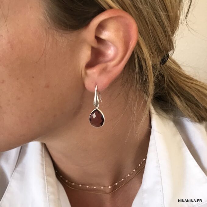 N6907h Boucles d'oreilles Améthyste Argent pierre de naissance février - Bijoux Boucles d oreilles en ligne Ninanina