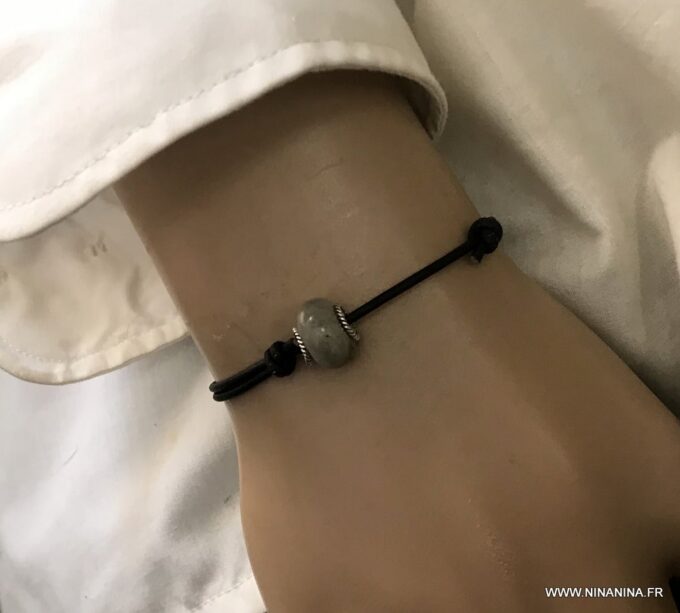 N6908a Bracelet homme Labradorite cordon cuir reglable - Bijoux Bracelets en ligne Ninanina