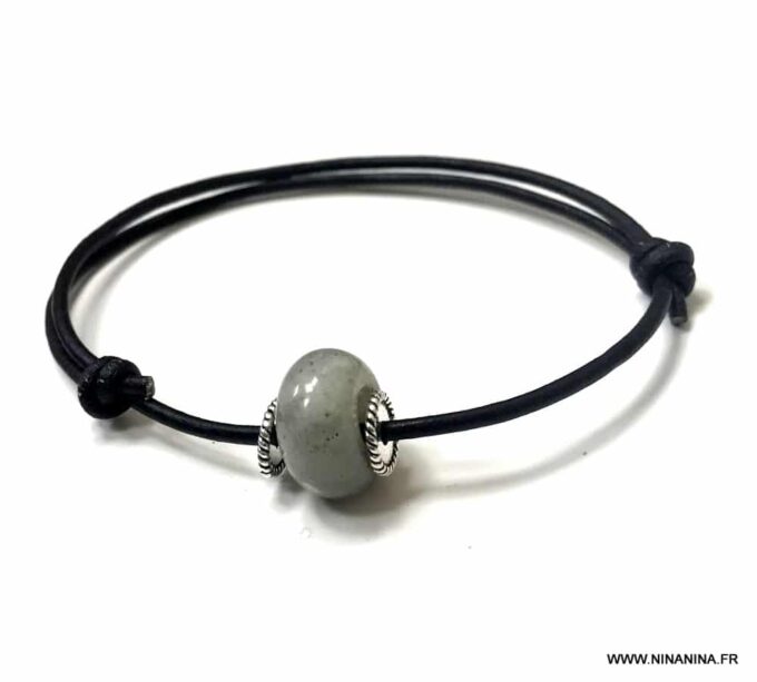 N6908b Bracelet homme Labradorite cordon cuir reglable - Bijoux Bracelets en ligne Ninanina