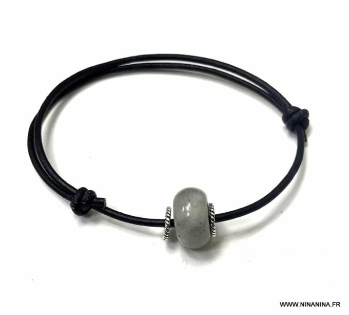 N6908d Bracelet homme Labradorite cordon cuir reglable - Bijoux Bracelets en ligne Ninanina