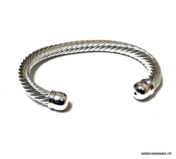 N6912 Bracelet jonc epais homme argent plaqué ouvert maille tresse - Bijoux Bracelets en ligne Ninanina