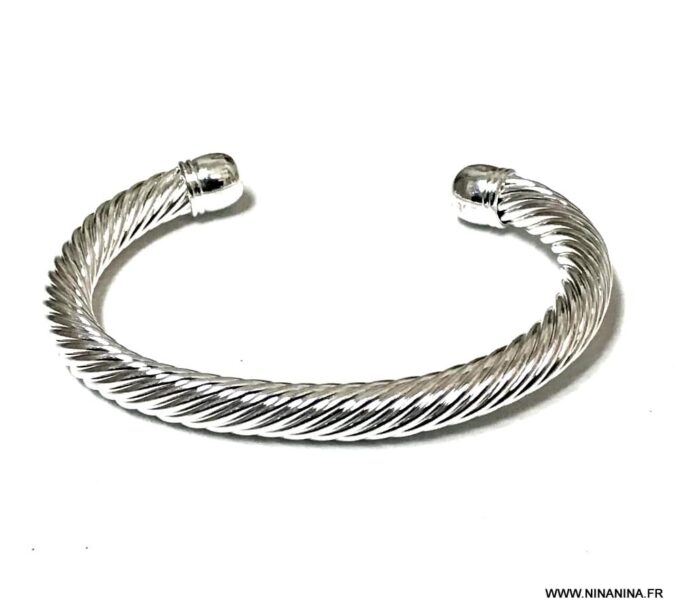 N6912B Bracelet jonc epais homme argent plaqué ouvert maille tresse - Bijoux Bracelets en ligne Ninanina