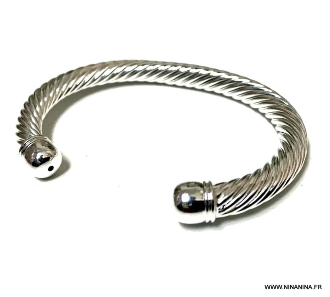 N6912D Bracelet jonc epais homme argent plaqué ouvert maille tresse - Bijoux Bracelets en ligne Ninanina