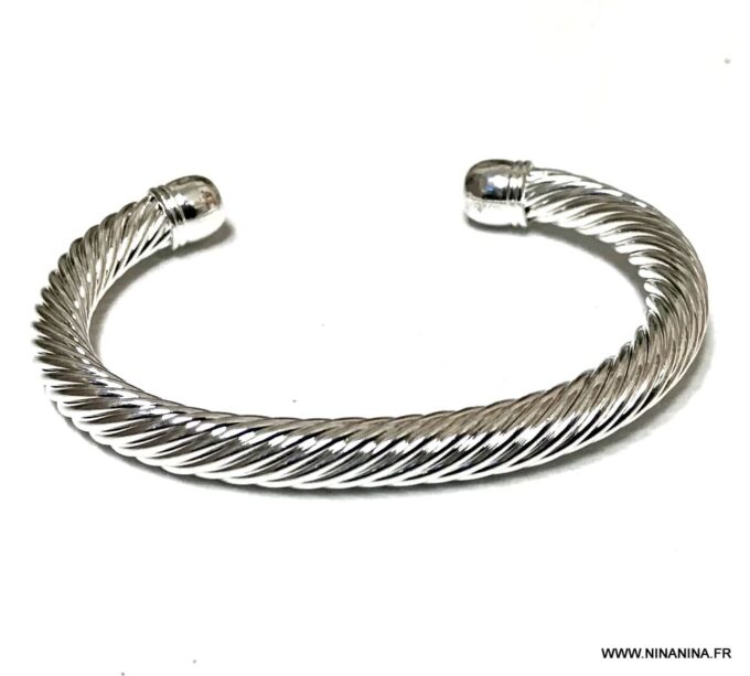 N6912F Bracelet jonc epais homme argent plaqué ouvert maille tresse - Bijoux Bracelets en ligne Ninanina