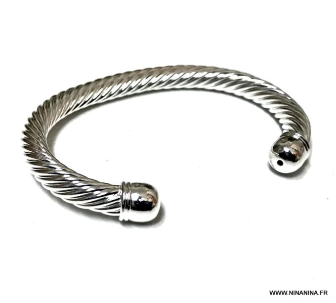 N6912H Bracelet jonc epais homme argent plaqué ouvert maille tresse - Bijoux Bracelets en ligne Ninanina