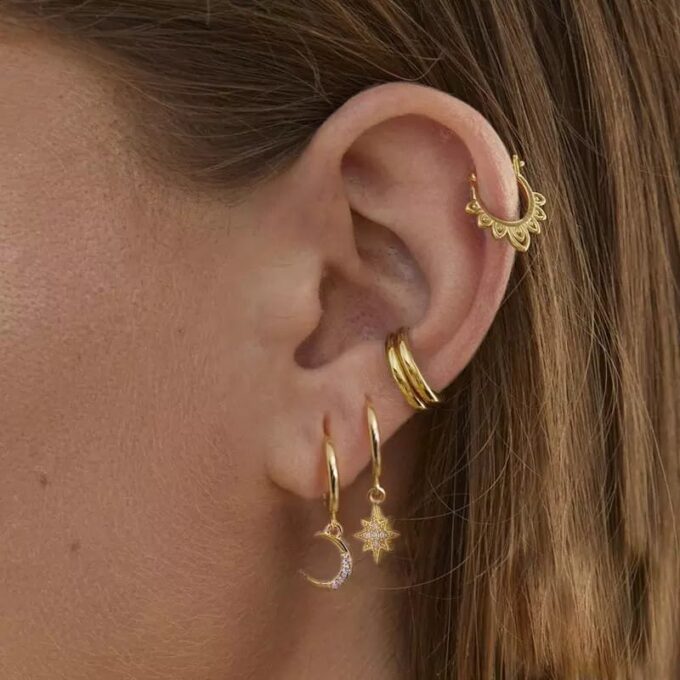 N6629a Mini créoles dorées boheme chic argent 925 plaqué or - Bijoux Boucles d oreilles en ligne Ninanina