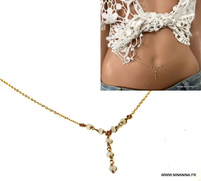 N6915a Bijou tour de taille chaine plaqué or et pierre de lune - Bijoux Chaines en ligne Ninanina
